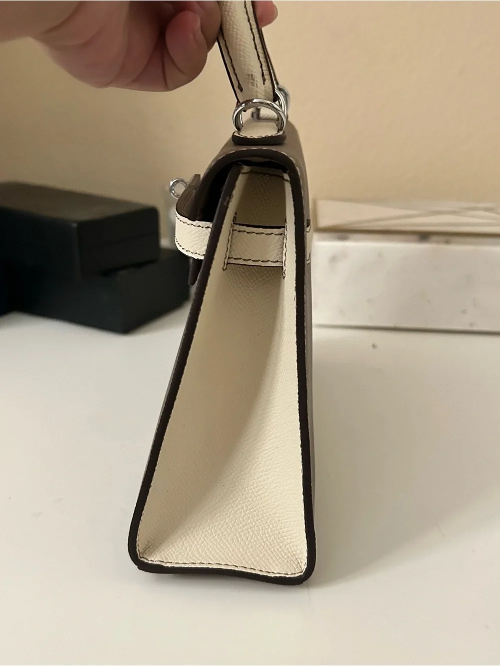 22cm Two-Tone Etaupe & Cream Top-Handle Satchel
